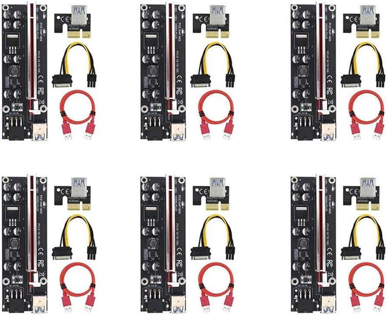 FOR 6Pack VER009S Plus PCI-E Riser Card PCI Express 1X To 16X Adapter With USB 3.0 Cable SATA To 6Pin Power Cable For Mining