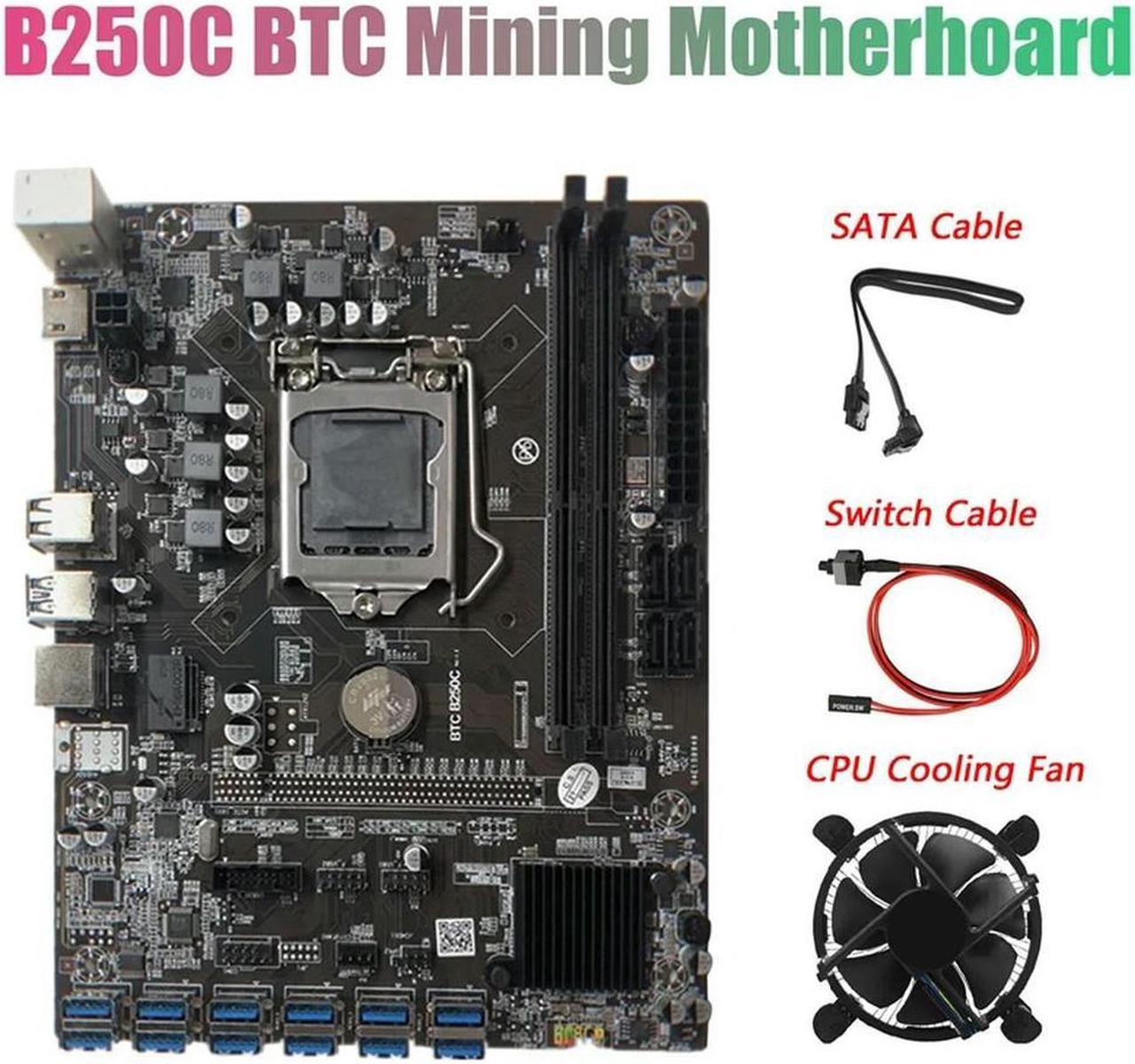 FOR B250C BTC Miner Motherboard With SATA Cable+Switch Cable+Fan 12XPCIE To USB3.0 Card Slot LGA1151 Supports DDR4 DIMM RAM