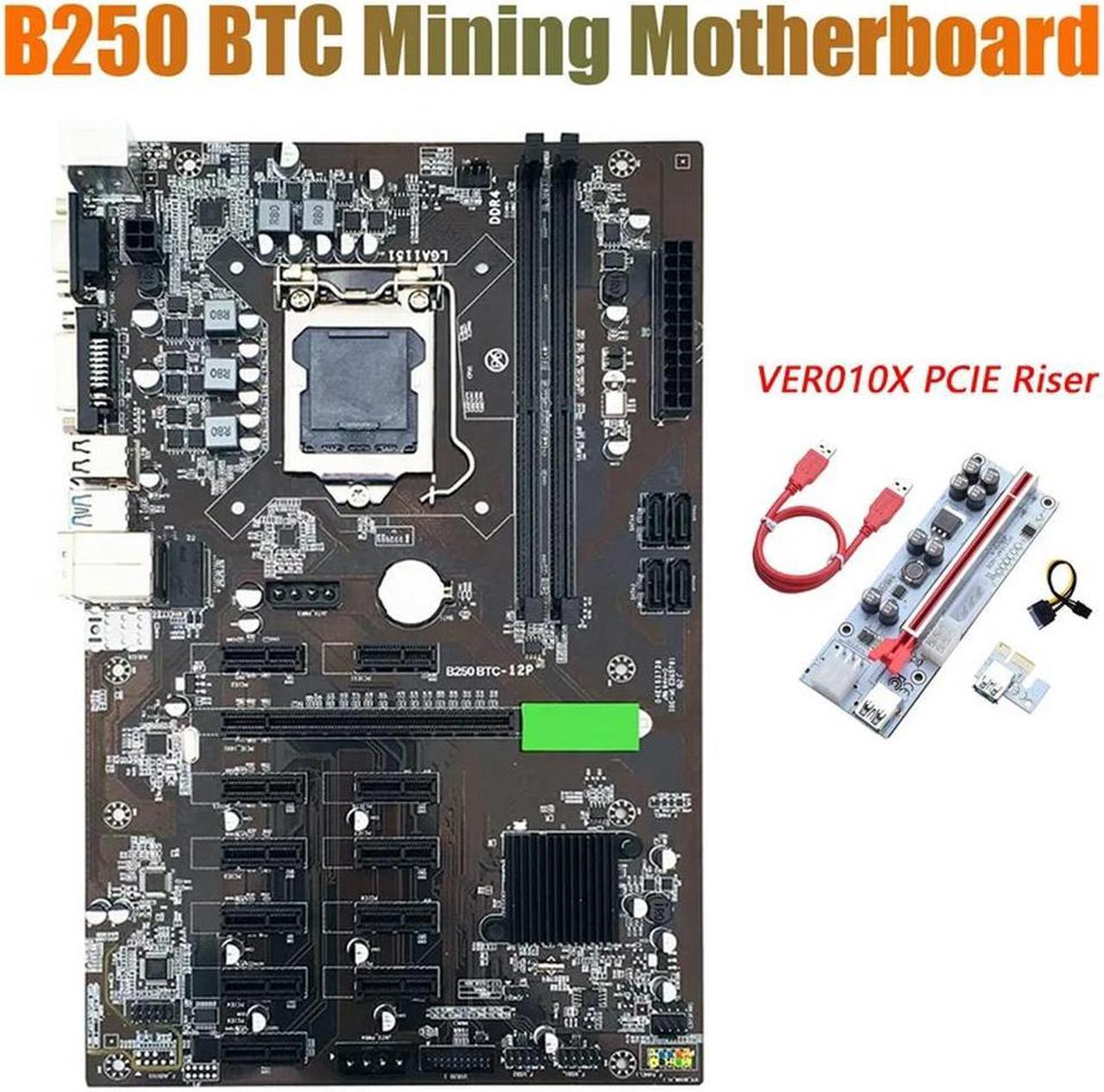 FOR BTC B250 Mining Motherboard With VER010X PCIE Riser 12Xgraphics Card Slot LGA 1151 DDR4 USB3.0 For BTC Miner Mining