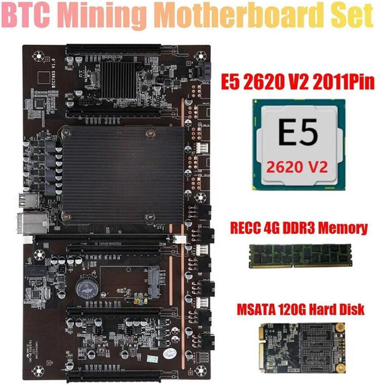 FOR BTC Mining Motherboard X79 H61 With E5 2620 V2 CPU RECC 4GB DDR3 Memory 120G SSD 5X PCI-E 8X Support 3060 3070 3080 GPU