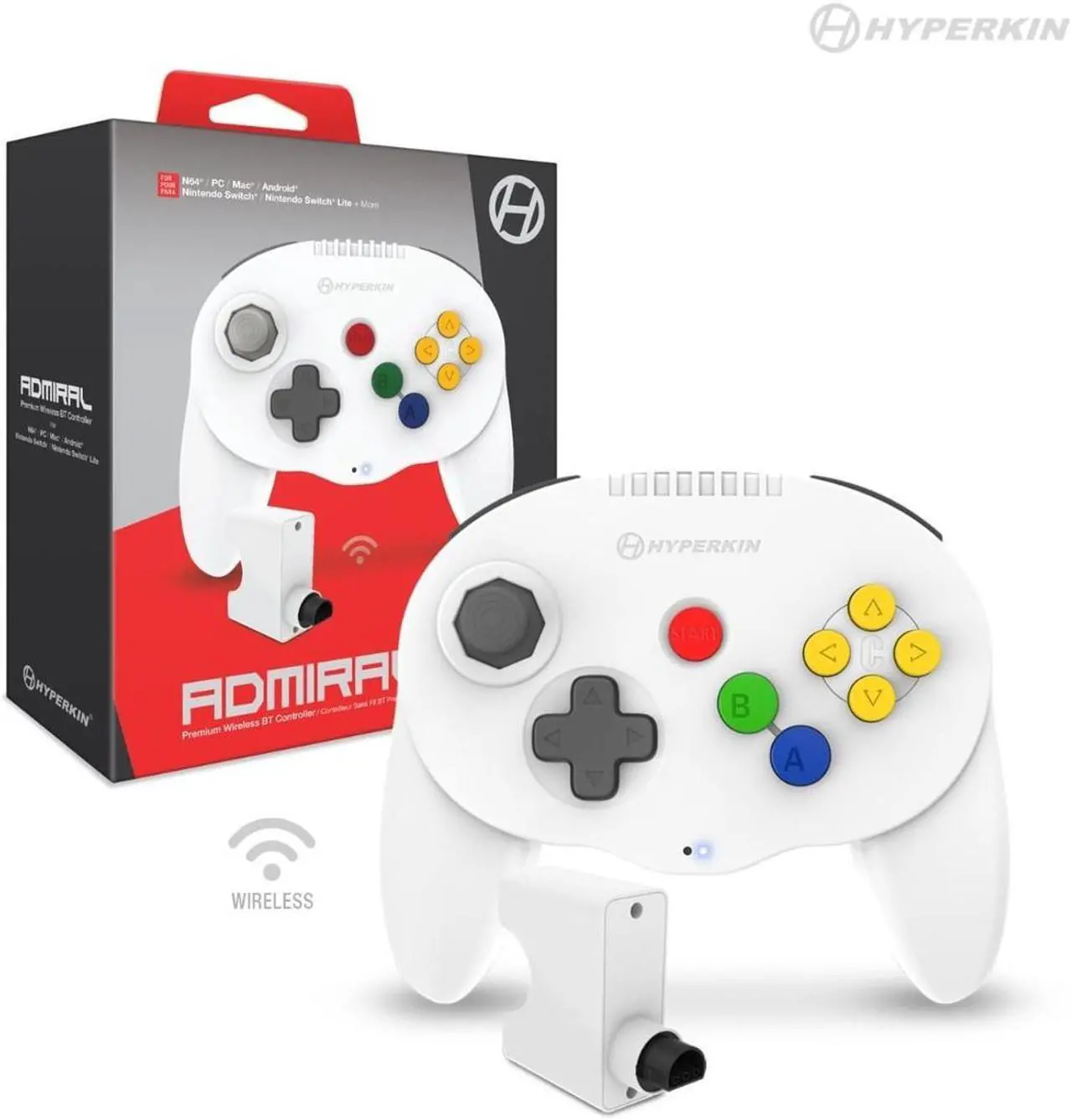 Alt view image 6 of 6 - Hyperkin "Admiral" Premium BT Wireless Controller for N64 Nintendo 64 - White
