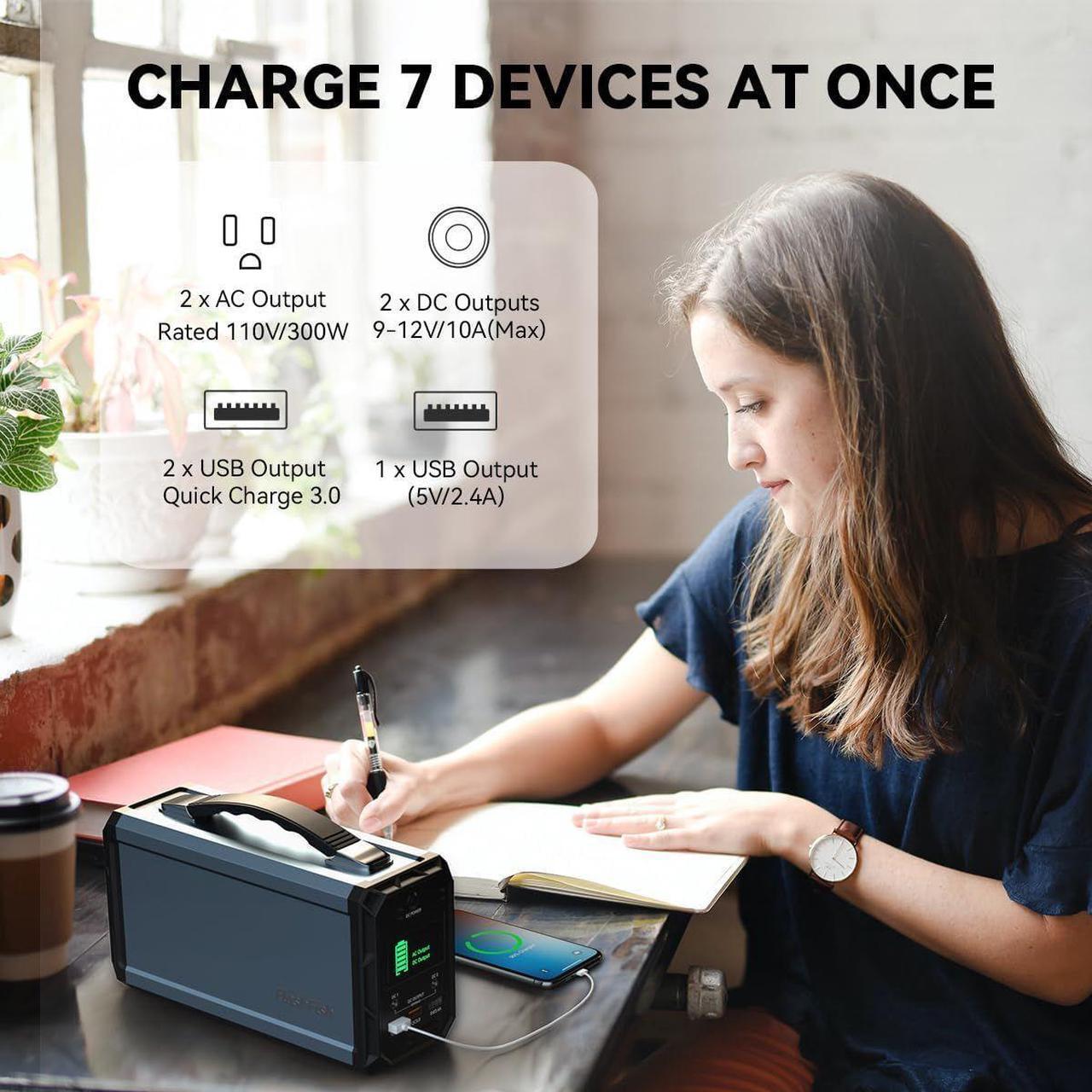 Alt view image 2 of 7 - 300W Solar Generator FlashFish 60000mAh Portable Power Station Camping Potable Generator CPAP Battery Recharged by Solar Panel/Wall Outlet/Car, 110V AC Out/DC 12V /QC USB Ports for CPAP Camp Travel