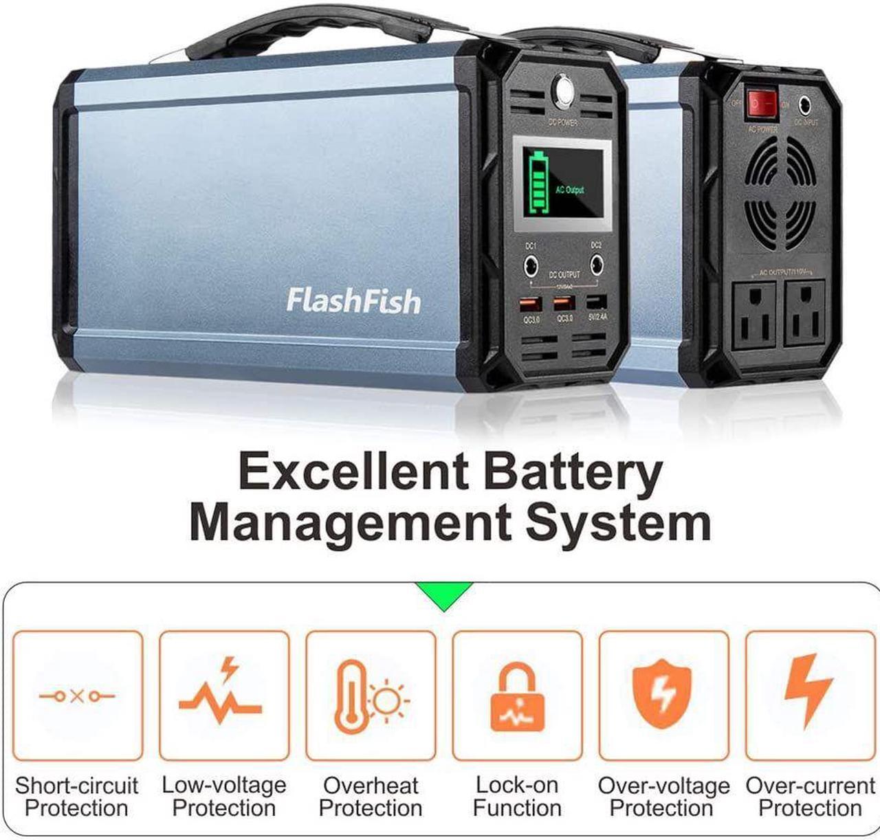 Alt view image 5 of 7 - 300W Solar Generator FlashFish 60000mAh Portable Power Station Camping Potable Generator CPAP Battery Recharged by Solar Panel/Wall Outlet/Car, 110V AC Out/DC 12V /QC USB Ports for CPAP Camp Travel