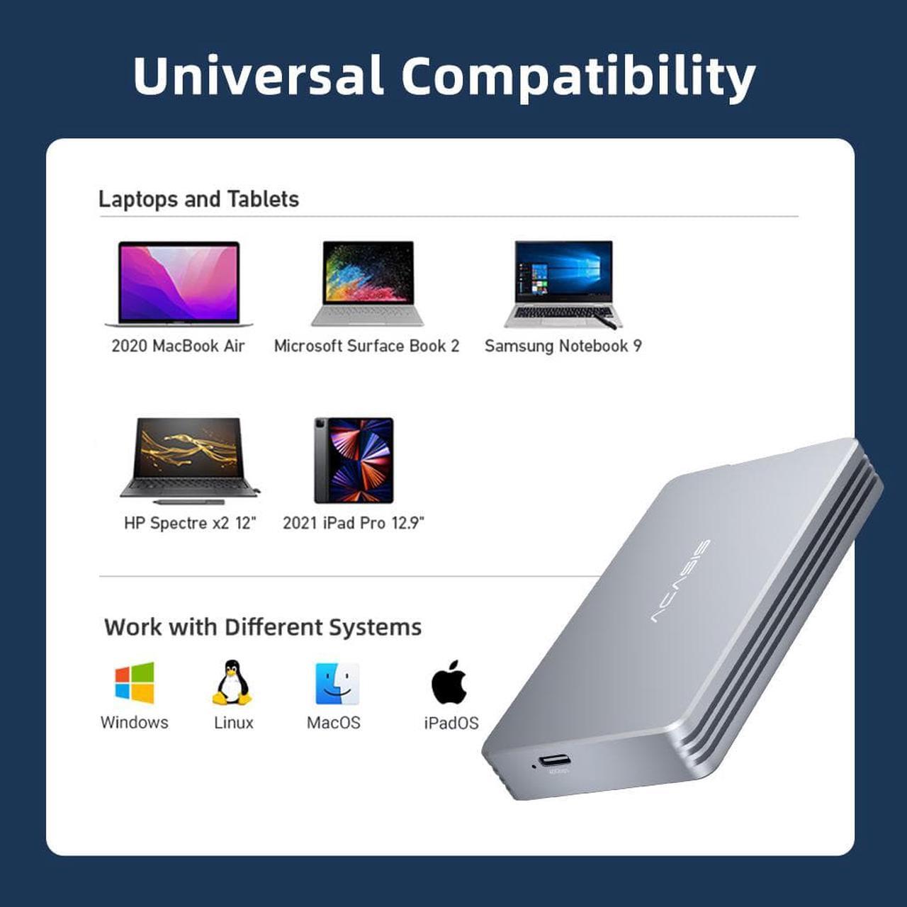 Alt view image 5 of 7 - ACASIS 40Gbps M.2 NVMe SSD Enclosure, Compatible with Thunderbolt 4/3, USB 4.0/3.2/3.1/3.0/2.0, Tool Free, TBU401