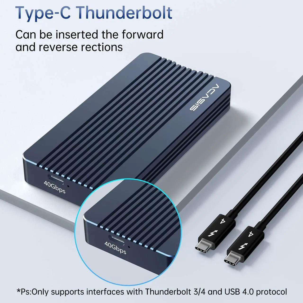 Alt view image 2 of 7 - Acasis Thunderbolt 3 NVME M.2 SSD Enclosure, Lightweight Aluminum, 8TB Capacity, Plug & Play for Laptops,TBU405Air,TBU405Air
