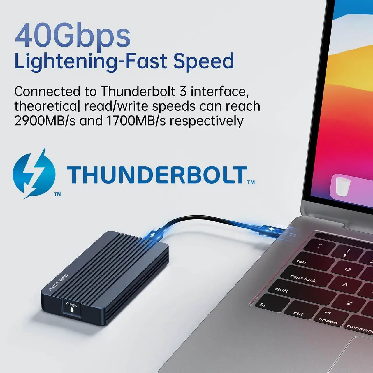 Alt view image 3 of 7 - Acasis Thunderbolt 3 NVME M.2 SSD Enclosure, Lightweight Aluminum, 8TB Capacity, Plug & Play for Laptops,TBU405Air,TBU405Air