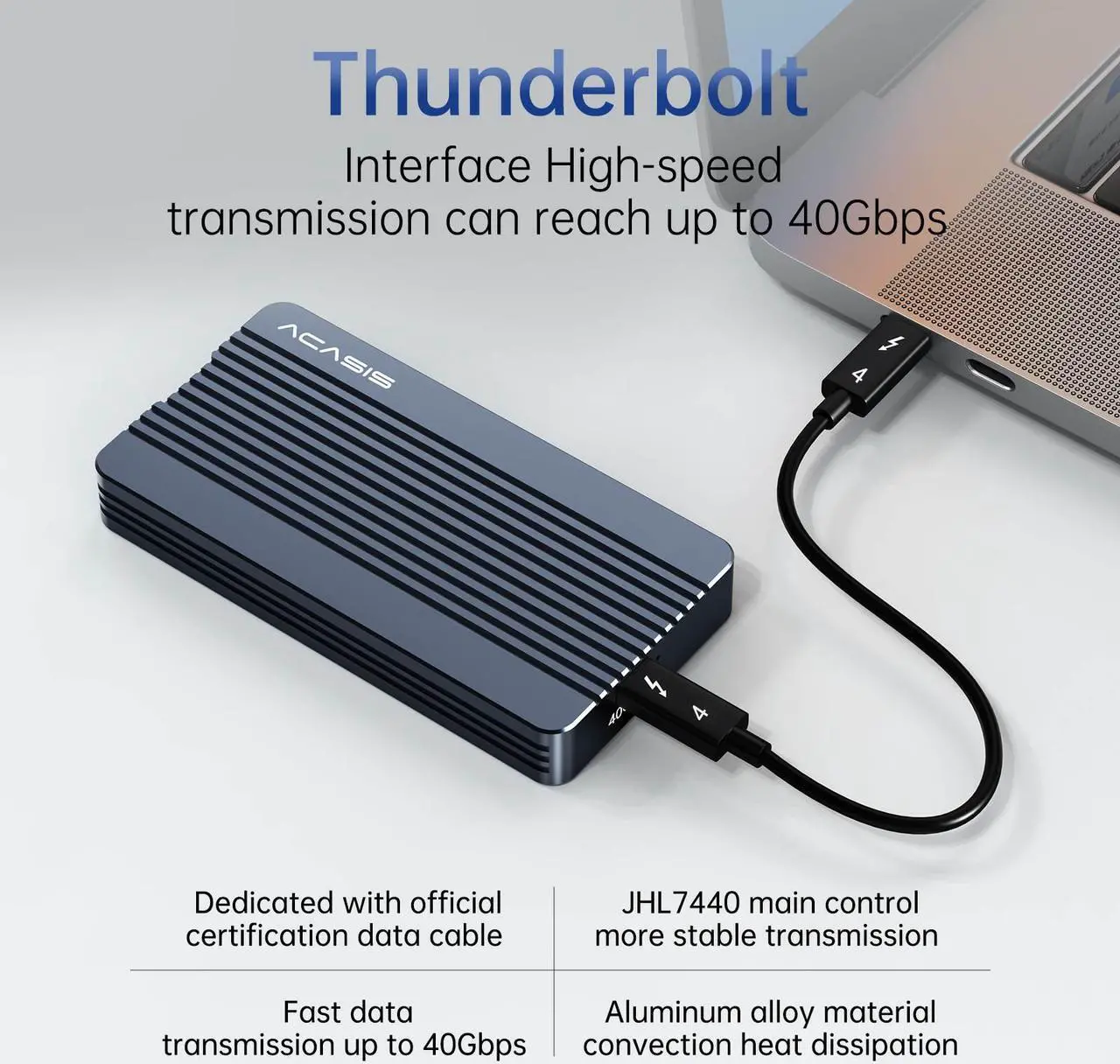 Alt view image 4 of 7 - Acasis Thunderbolt 3 NVME M.2 SSD Enclosure, Lightweight Aluminum, 8TB Capacity, Plug & Play for Laptops,TBU405Air,TBU405Air