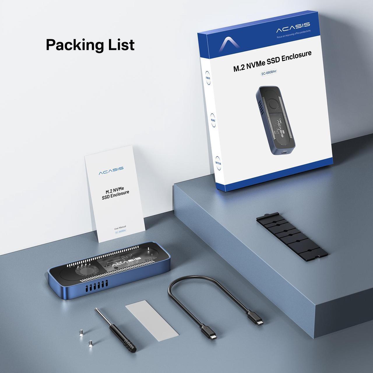 Alt view image 5 of 7 - ACASIS New-Clear 10Gbps Built In Fan USB 3.1 M.2 NVME SSD Case USB 3.1 Gen 2 USB Adapter/Reader Supports M and B&M Keys and Size 2230/2242 /2260/2280 SSDs