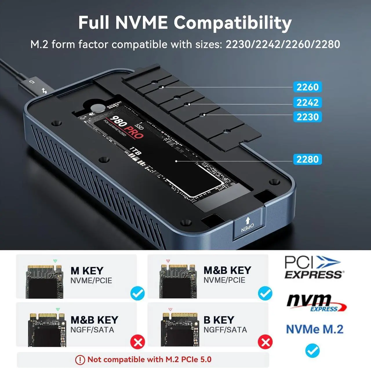 Alt view image 4 of 7 - ACASIS 80Gbps M.2 NVMe SSD Enclosure, with Cooling Fan, Compatible with Thunderbolt5/USB4 V2.0, Back Compatible with Thunderbolt4/3/USB4 V1.0, USB3.2/3.1/3.0, Support SSD B+M M-Key (TB501 Pro)