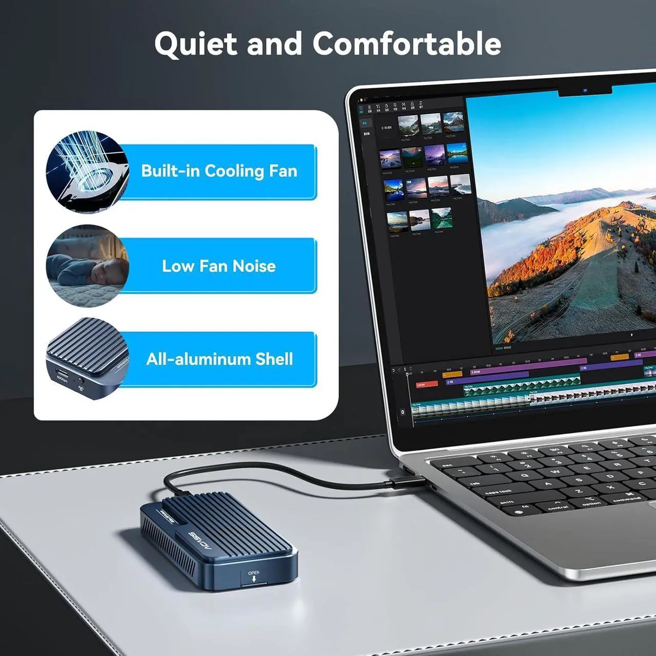 Alt view image 6 of 7 - ACASIS 80Gbps M.2 NVMe SSD Enclosure, with Cooling Fan, Compatible with Thunderbolt5/USB4 V2.0, Back Compatible with Thunderbolt4/3/USB4 V1.0, USB3.2/3.1/3.0, Support SSD B+M M-Key (TB501 Pro)