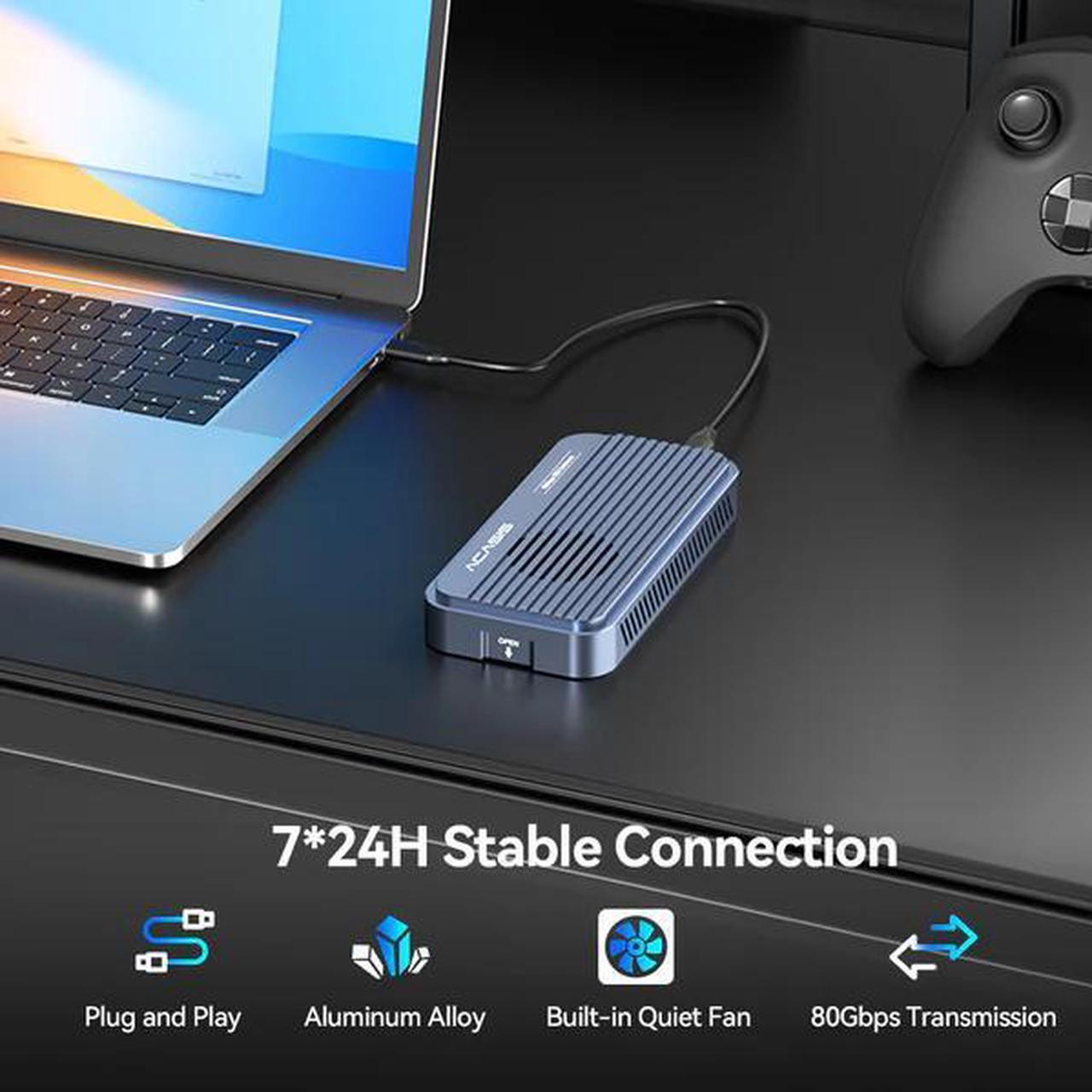 Alt view image 5 of 7 - ACASIS 80Gbps M.2 NVMe SSD Enclosure, with Cooling Fan, Compatible with Thunderbolt5/USB4 V2.0, Back Compatible with Thunderbolt4/3/USB4 V1.0, USB3.2/3.1/3.0, Support SSD B+M M-Key (TB501 Pro)