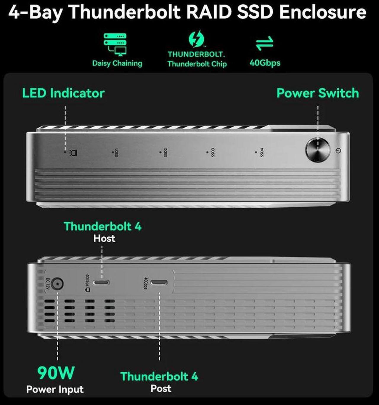 Alt view image 3 of 6 - Acasis 40Gbps Thunderbolt 4/3 M.2 NVMe 4 Bay RAID SSD Enclosure