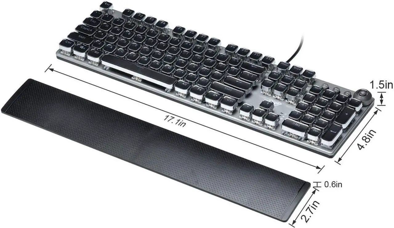 Alt view image 7 of 7 - Retro Gaming Keyboard Steampunk Mechanical USB Keyboard Lychee 108 Anti-gosting Vintage Typewriting Keycaps with RGB Backlit Detachable Wrist Rest and Brown Switch