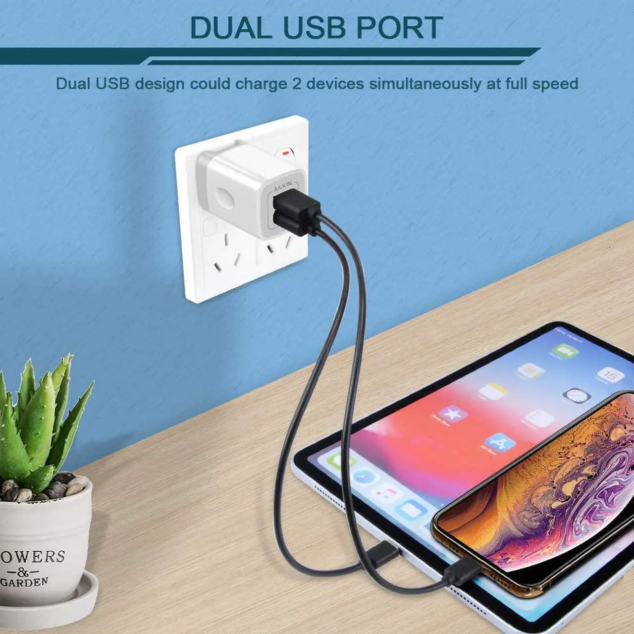 Alt view image 5 of 6 - 3Pack Fast Charging Cubes, Foldable Dual Port Charger Block, AILKIN Fast USB Plug Power Adapter Fold up Box Base Brick for iPhone XR/XS Max/X iPad Samsung Galaxy Tablet Kindle Fire LG Pixel Xbox Blu