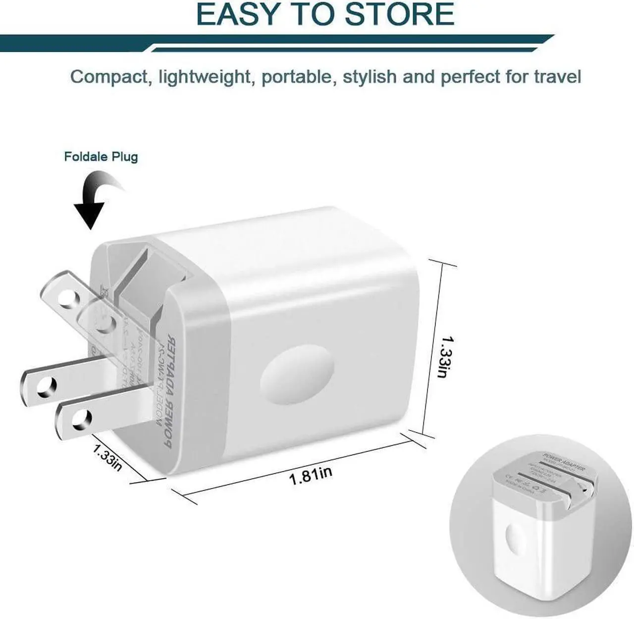 Alt view image 2 of 6 - 3Pack Fast Charging Cubes, Foldable Dual Port Charger Block, AILKIN Fast USB Plug Power Adapter Fold up Box Base Brick for iPhone XR/XS Max/X iPad Samsung Galaxy Tablet Kindle Fire LG Pixel Xbox Blu