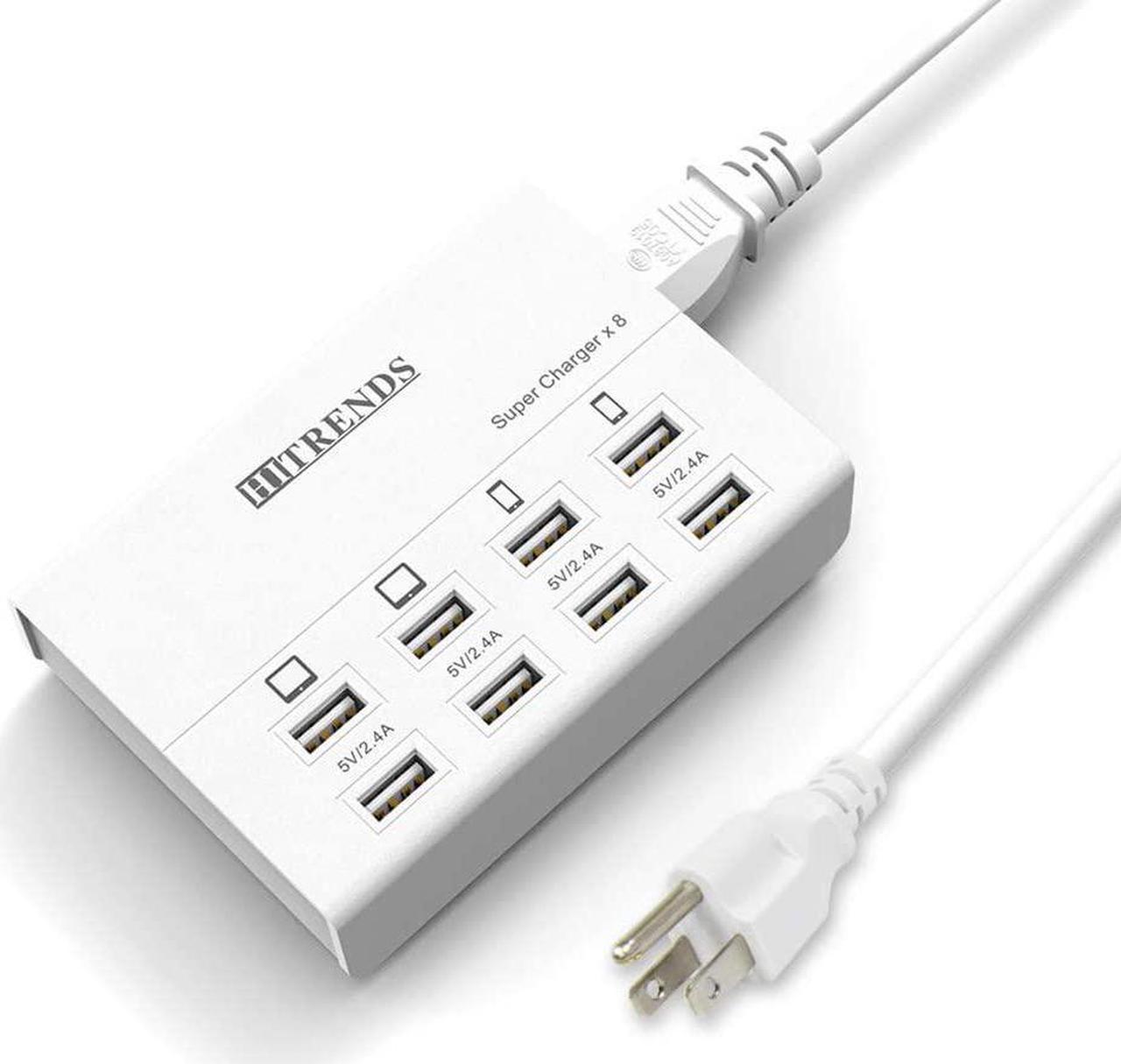 USB Charger, HITRENDS 8 Ports Charging Station 60W/12A Multi Port USB Charging Hub for Multiple Devices (5ft Cord, White)