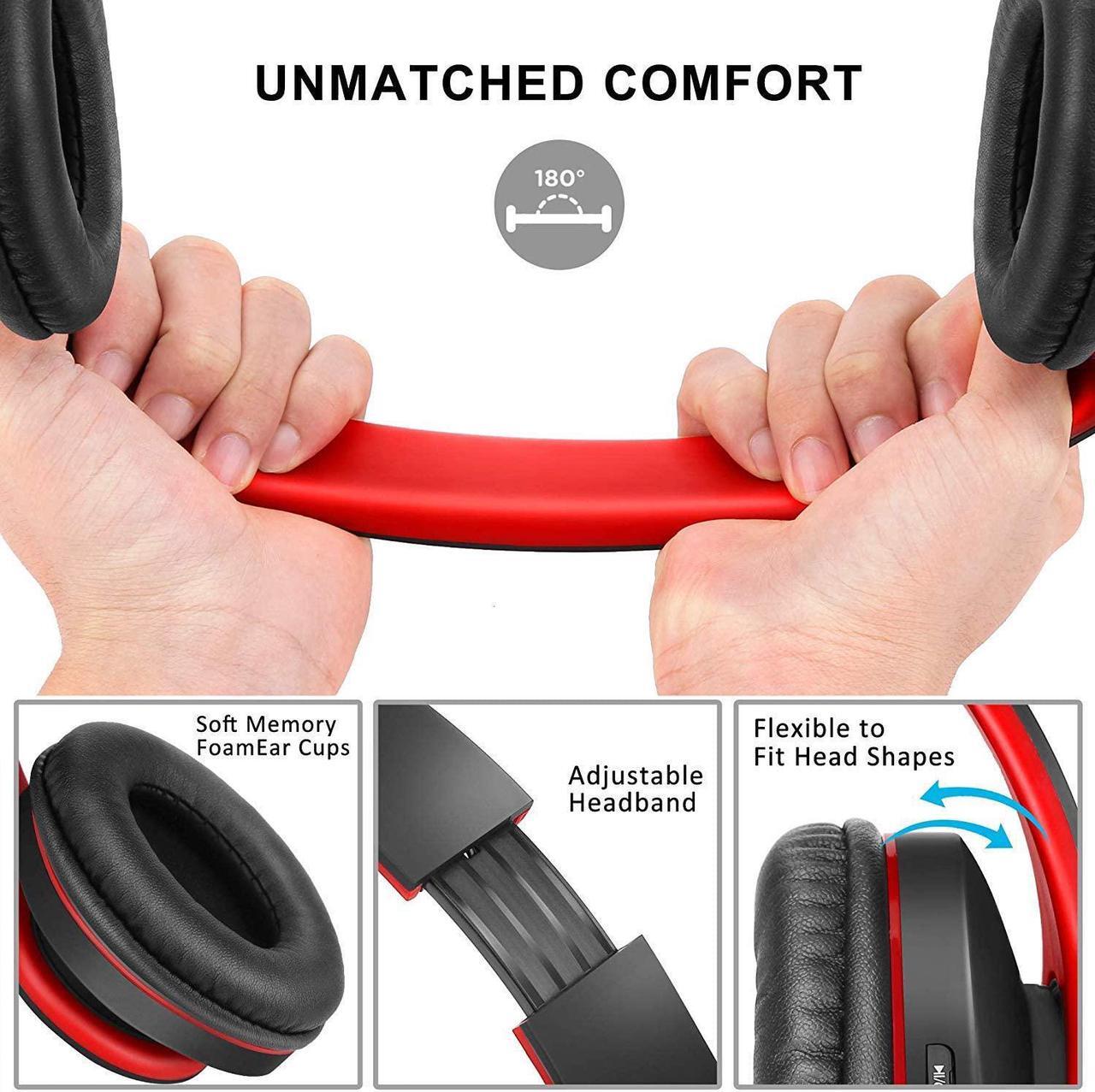 Alt view image 5 of 6 - ZIHNIC Bluetooth Headphones Over-Ear, Foldable Wireless and Wired Stereo Headset Micro SD/TF, FM for Cell Phone,PC,Soft Earmuffs &Light Weight for Prolonged Wearing (Black/red)