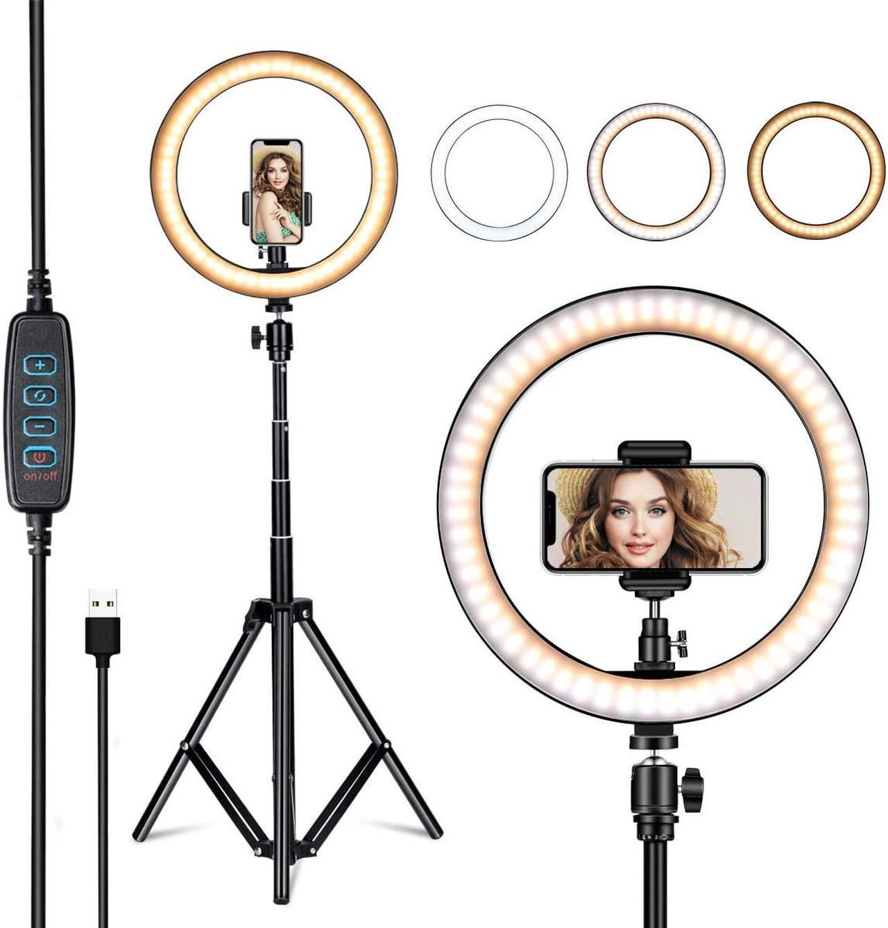 VillSure 10" Selfie Ring Light with Tripod Stand, LED Ring Light & Phone Holder for iPhone Android,Ringlight for Live Stream/Makeup/Photography/YouTube Video