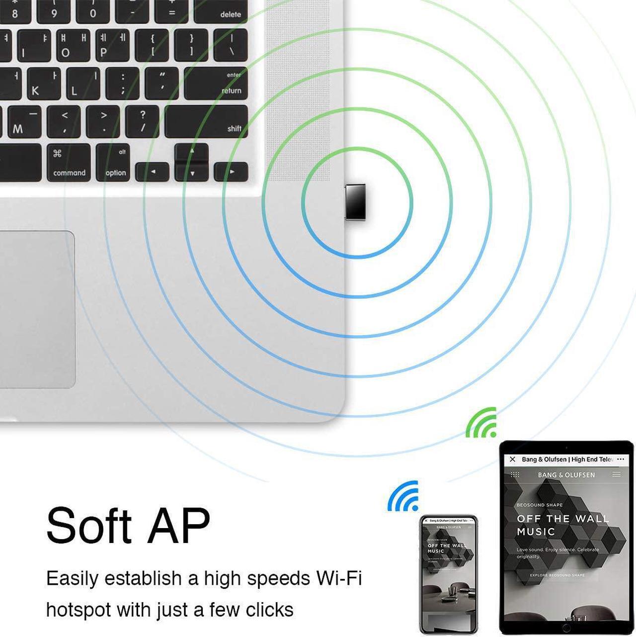 Alt view image 5 of 7 - Cudy AC 650Mbps USB WiFi Adapter for PC, 5GHz/2.4GHz Wireless Dongle, WiFi Wireless Adapter for Laptop - Nano Size, Compatible with Windows XP / 7/8.x /10/11, Mac OS