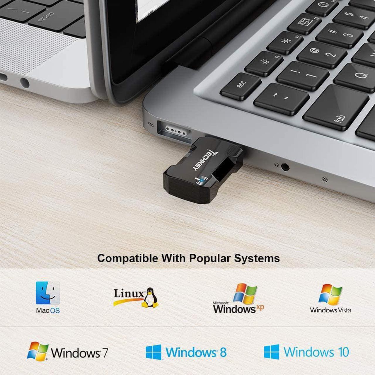 Alt view image 6 of 7 - USB WiFi Adapter 1200Mbps for PC Techkey Mini Wireless Network Adapter USB 3.0 WiFi 802.11 ac with Dual Band 2.42GHz/300Mbps 5.8GHz/866Mbps for Desktop Laptop Windows XP/7/8/8.1/10/ Mac OS