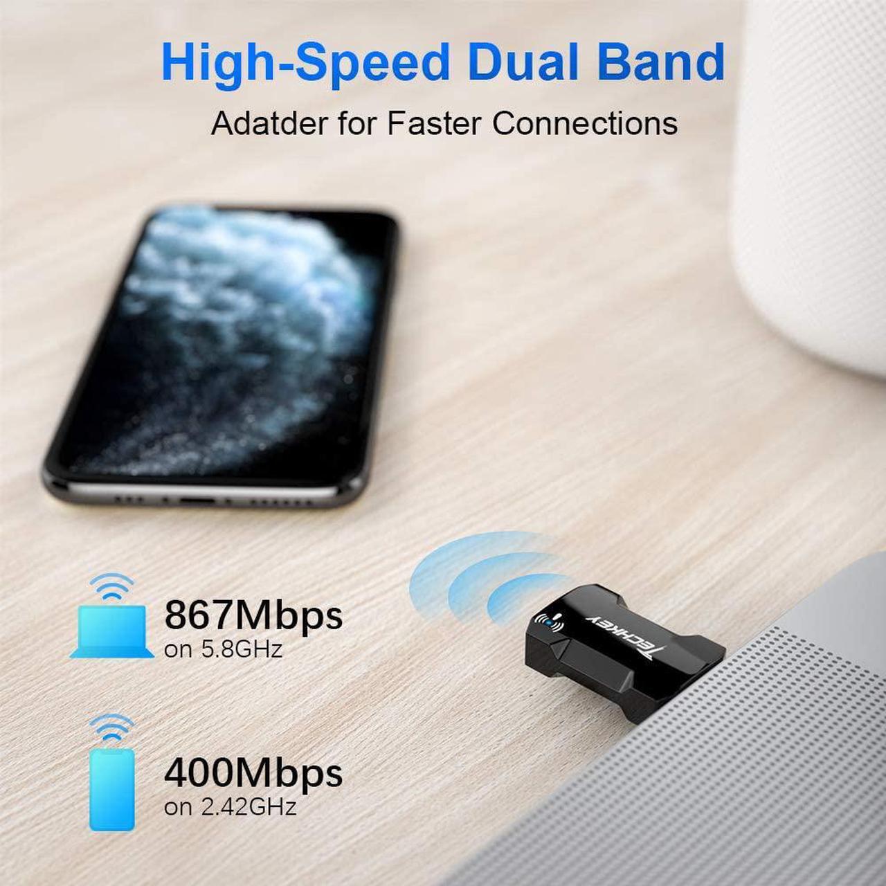 Alt view image 4 of 7 - USB WiFi Adapter 1200Mbps for PC Techkey Mini Wireless Network Adapter USB 3.0 WiFi 802.11 ac with Dual Band 2.42GHz/300Mbps 5.8GHz/866Mbps for Desktop Laptop Windows XP/7/8/8.1/10/ Mac OS
