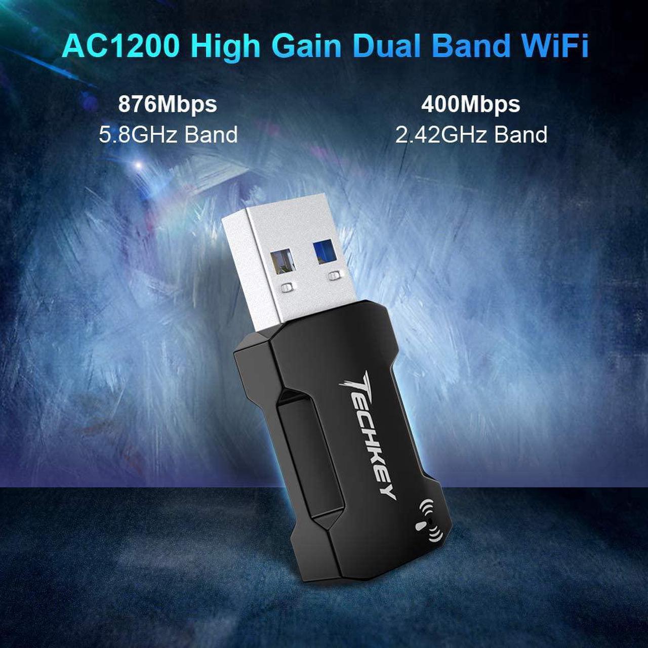 Alt view image 3 of 7 - USB WiFi Adapter 1200Mbps for PC Techkey Mini Wireless Network Adapter USB 3.0 WiFi 802.11 ac with Dual Band 2.42GHz/300Mbps 5.8GHz/866Mbps for Desktop Laptop Windows XP/7/8/8.1/10/ Mac OS