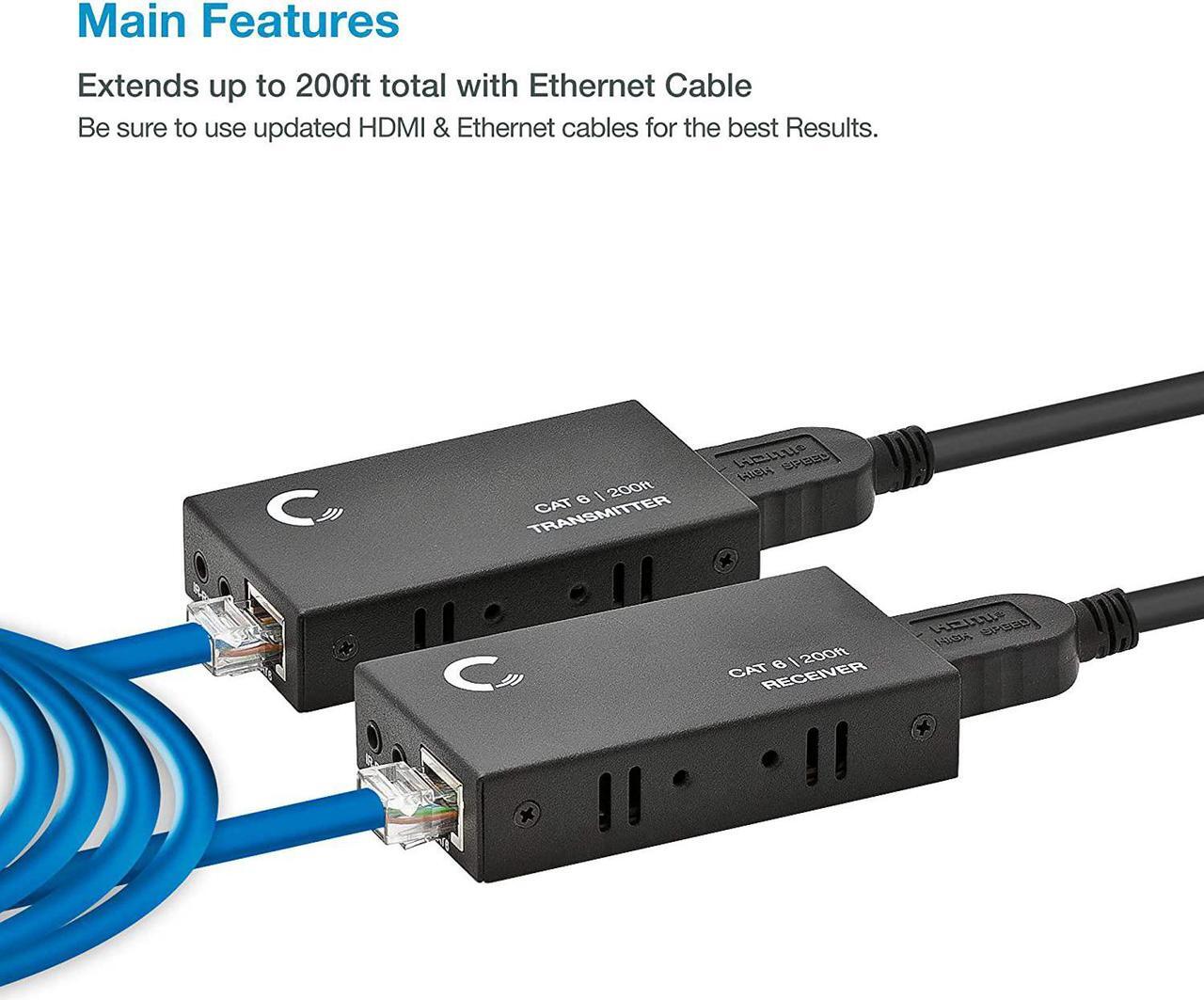 Alt view image 2 of 7 - 4K 330ft HDMI Extender Over Cat5e / Cat6 / Cat7 Ethernet Cable, 1080p, 3D