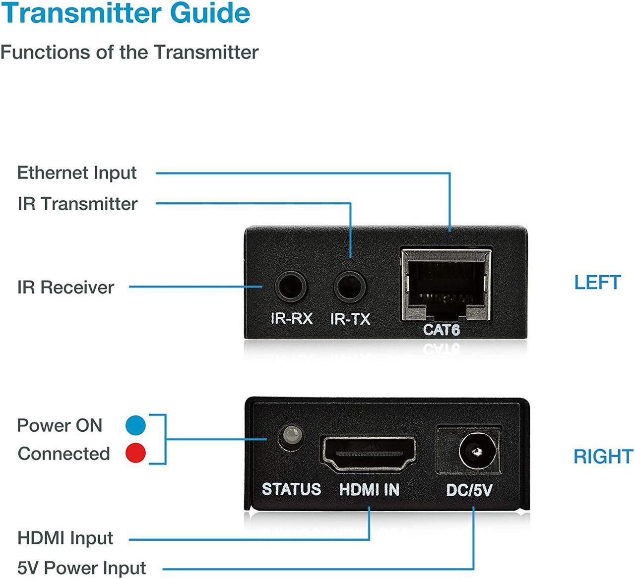 Alt view image 4 of 7 - 4K 330ft HDMI Extender Over Cat5e / Cat6 / Cat7 Ethernet Cable, 1080p, 3D