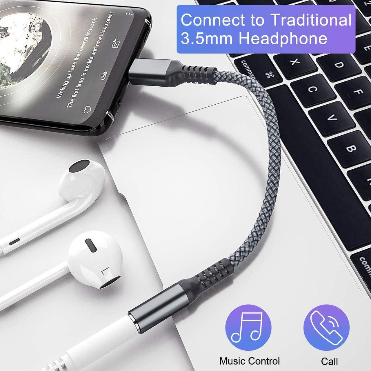 Alt view image 2 of 7 - iPhone 16 16e 15 Headphone Aux Adapter USB-C to 3.5mm Audio Converter Type C to 1/8 Inch Jack for  15 Pro Max Plus  Galaxy S25 S24 S23 iPad 10 10th Air 4th 5 5th Mini 6th 7 7th Gen