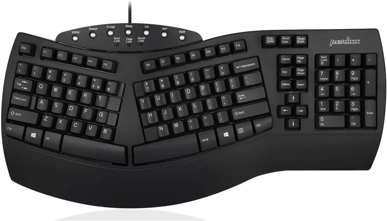 Main image of Perixx Periboard-512 Ergonomic Split Keyboard - Natural Ergonomic Design - Black - Bulky Size 19.09"x9.29"x1.73", US English Layout