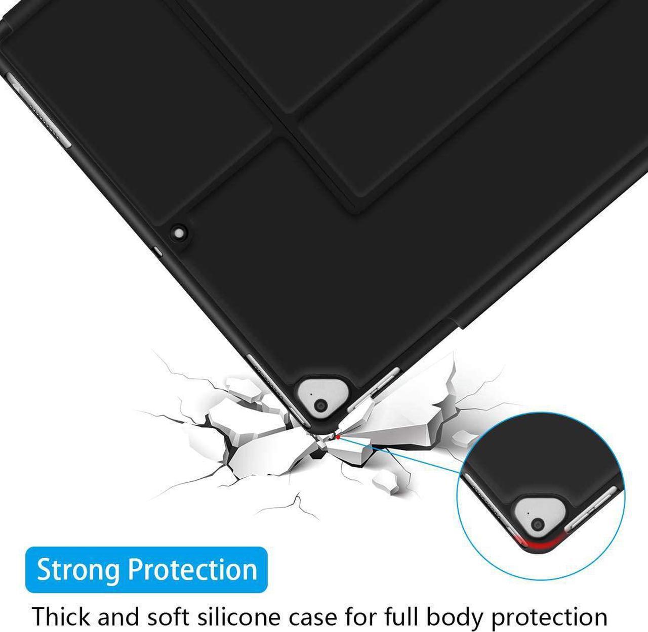 Alt view image 4 of 7 - Sounwill ipad pro 12.9 Case with Keyboard Compatible for ipad pro 12.9" 2015/2017, Ultra-Thin PU Leather Silicon Rugged Shock Keyboard Stand Case with Pencil Holder (Not Fit for 2018 New ipad)-Black