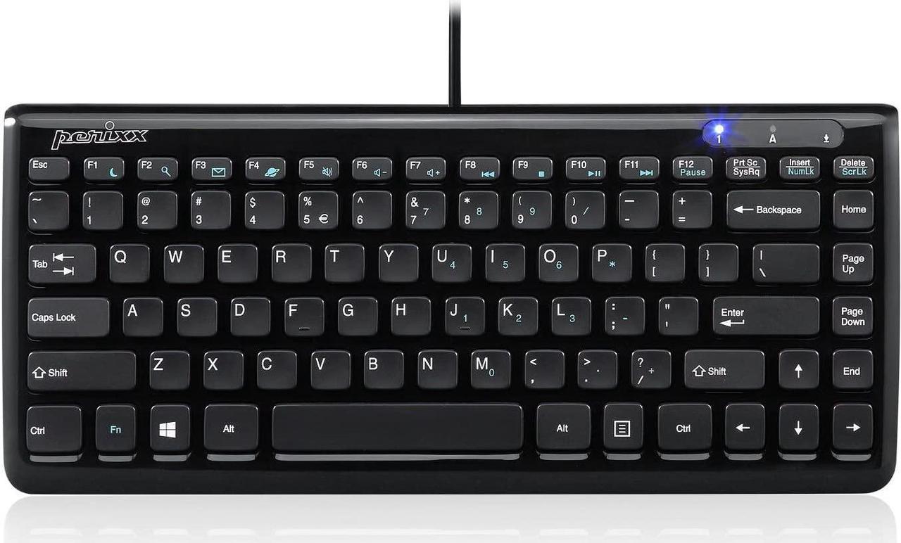 Perixx PERIBOARD-407B US, Wired USB Mini Keyboard with 11 Hot Keys - Glossy Black - US English Layout