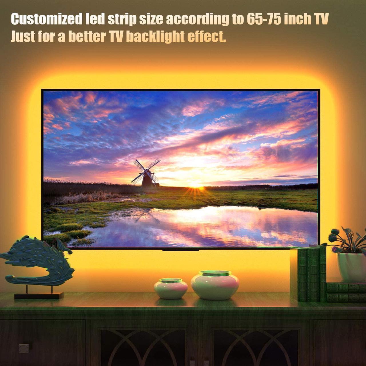 Alt view image 3 of 6 - Tv Led Backlight,Maylit Pre-Cut 14.3ft Led Strip Lights for 65-75in Tv,4Pcs USB Powered Tv Lights kit with Remote,RGB Bias Lighting for Room Decor