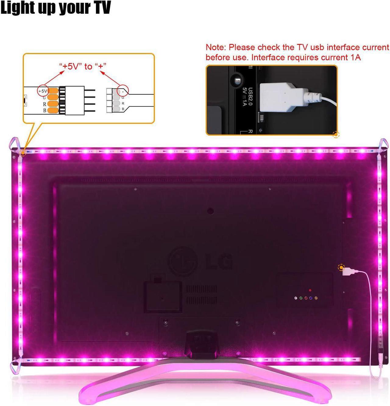 Alt view image 4 of 6 - Tv Led Backlight,Maylit Pre-Cut 14.3ft Led Strip Lights for 65-75in Tv,4Pcs USB Powered Tv Lights kit with Remote,RGB Bias Lighting for Room Decor