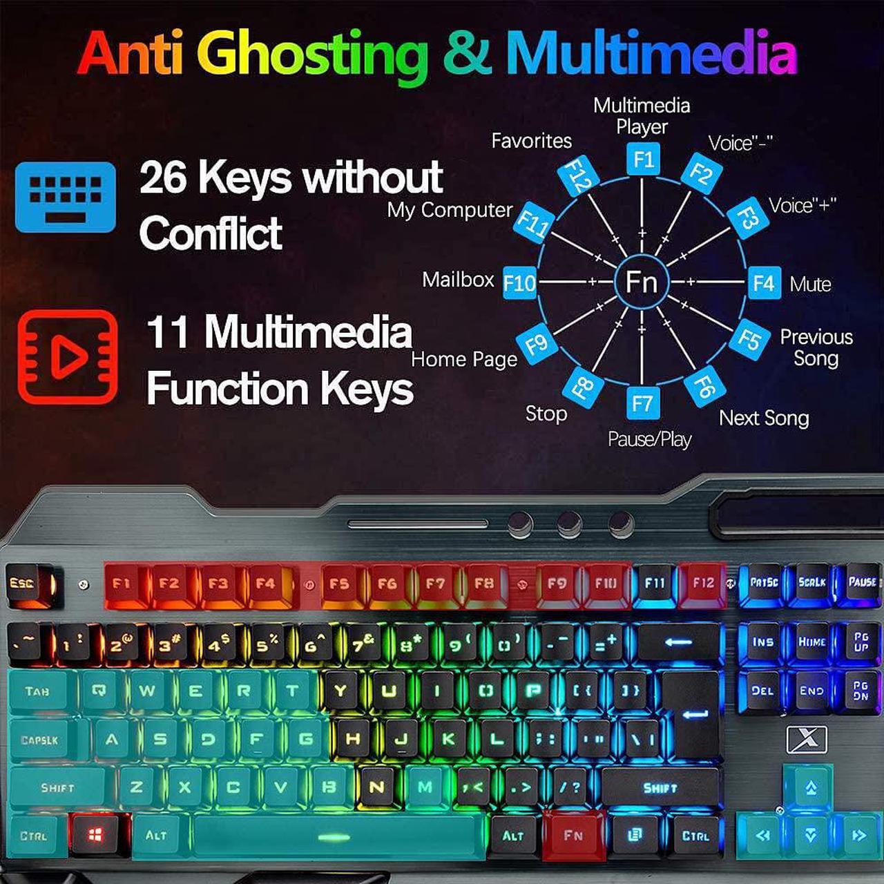 Alt view image 5 of 7 - Wireless Gaming Keyboard Mouse Bluetooth Headset Kit with 16 RGB Backlit Rechargeable Battery Metal Mechanical Ergonomic Waterproof Dustproof Removable Palm Rest for Laptop PC Gamer(Rainbow RGB)