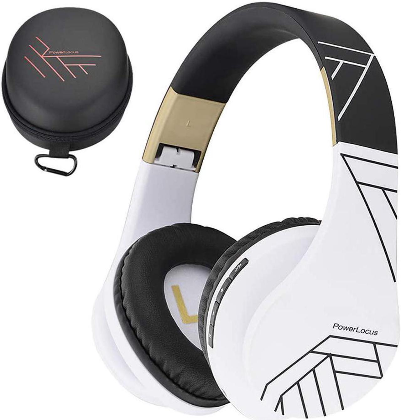 PowerLocus Bluetooth Over-Ear Headphones, Wireless Stereo Foldable Headphones Wireless and Wired Headsets with Built-in Mic, Micro SD/TF, FM for iPhone/Samsung/iPad/PC (Black/White)