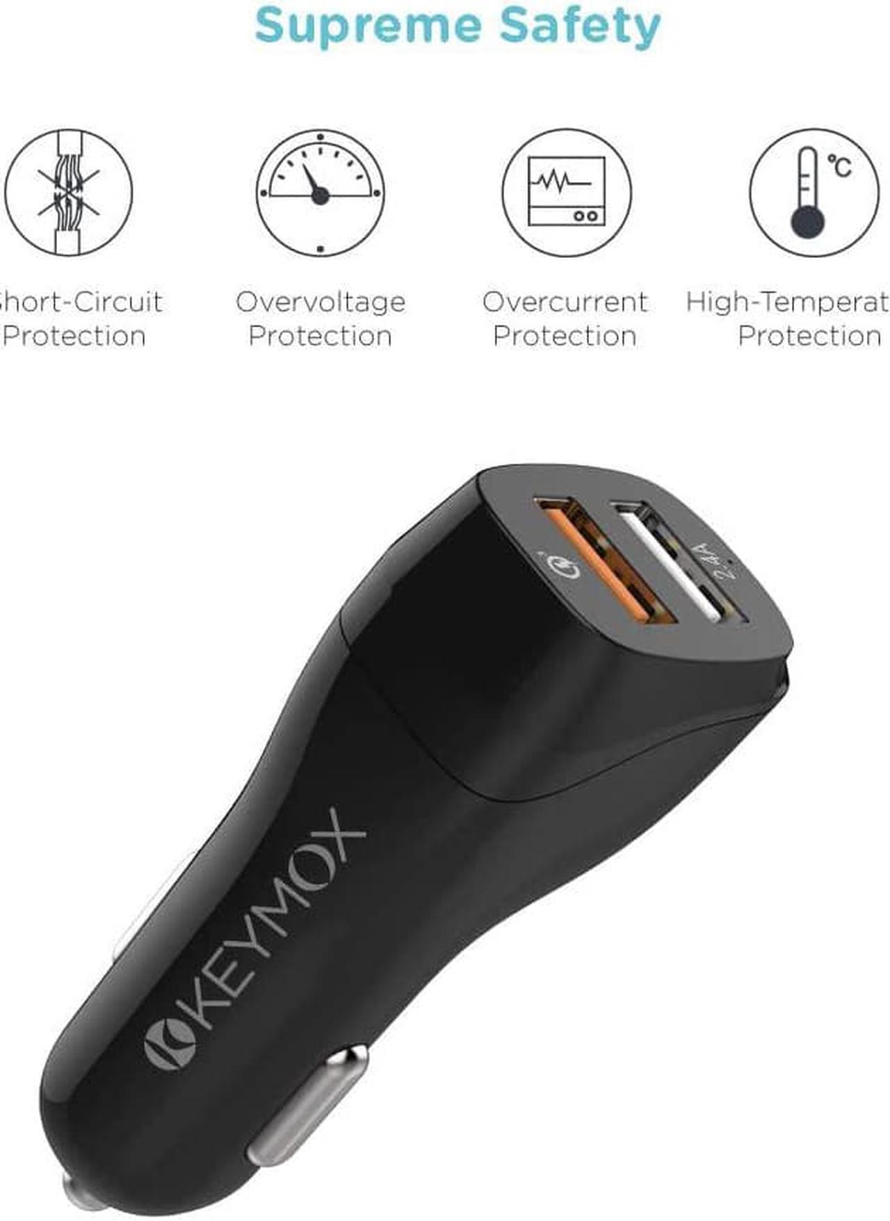 Alt view image 5 of 7 - Fast Charge Car Charger KEYMOX 30W Dual Port with Quick Charge 3.0 USB Cell Phone Car Adapter for iPhone 11 Pro Max  Note10+ / S10 Google Pixel 4 XL iPad AirPods Pro and More-Black