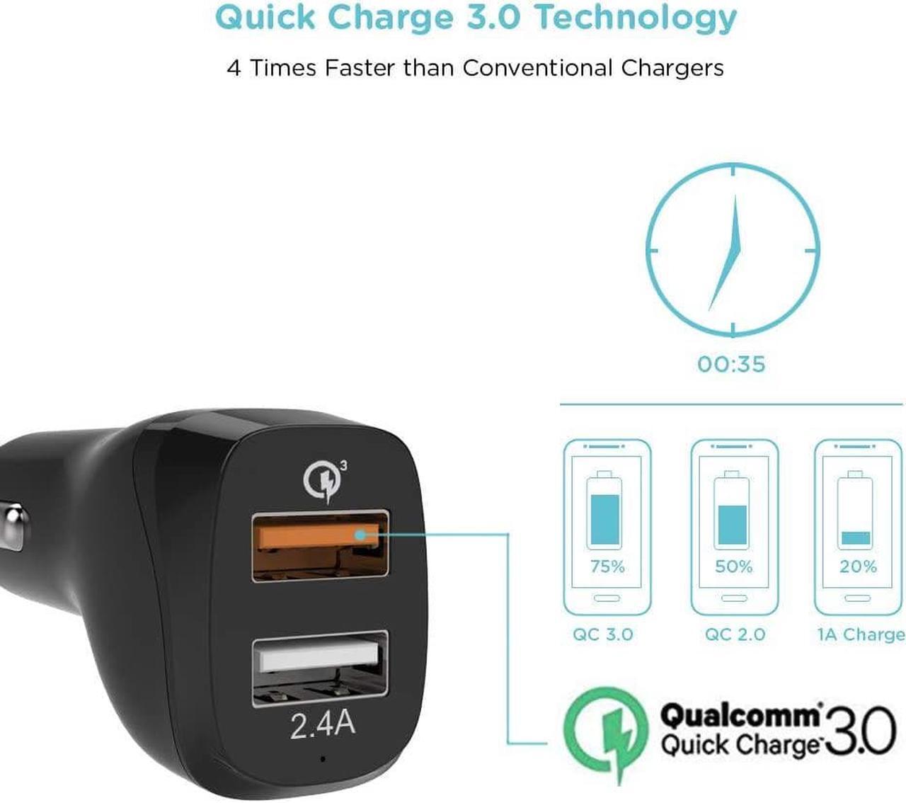 Alt view image 2 of 7 - Fast Charge Car Charger KEYMOX 30W Dual Port with Quick Charge 3.0 USB Cell Phone Car Adapter for iPhone 11 Pro Max  Note10+ / S10 Google Pixel 4 XL iPad AirPods Pro and More-Black