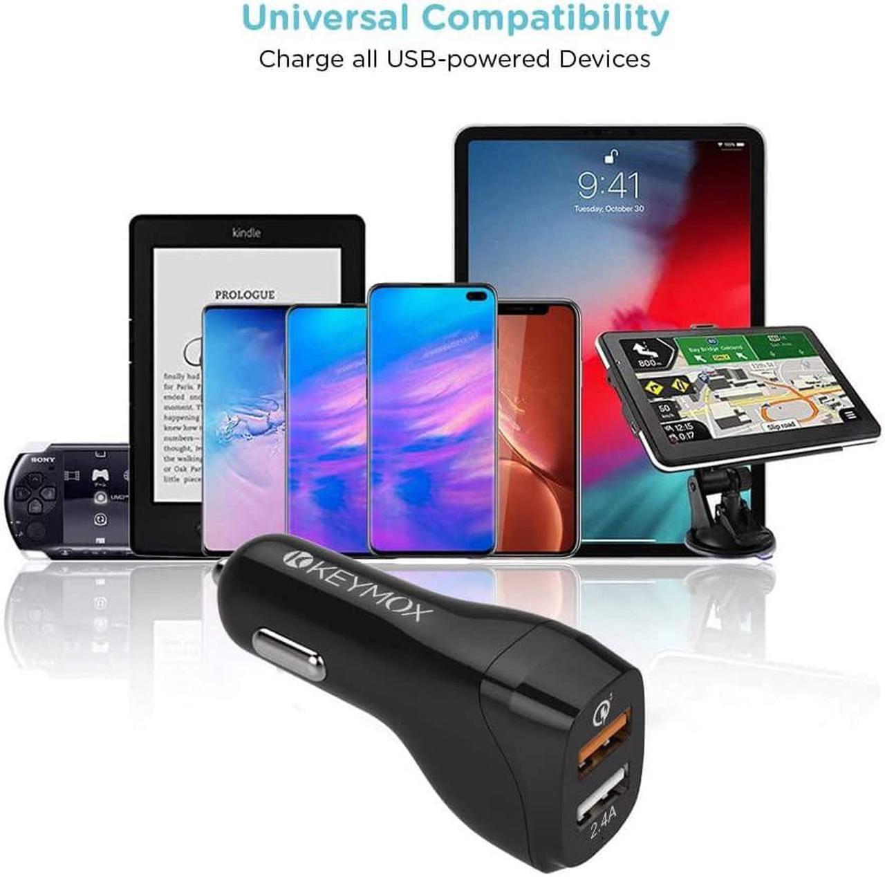 Alt view image 4 of 7 - Fast Charge Car Charger KEYMOX 30W Dual Port with Quick Charge 3.0 USB Cell Phone Car Adapter for iPhone 11 Pro Max  Note10+ / S10 Google Pixel 4 XL iPad AirPods Pro and More-Black