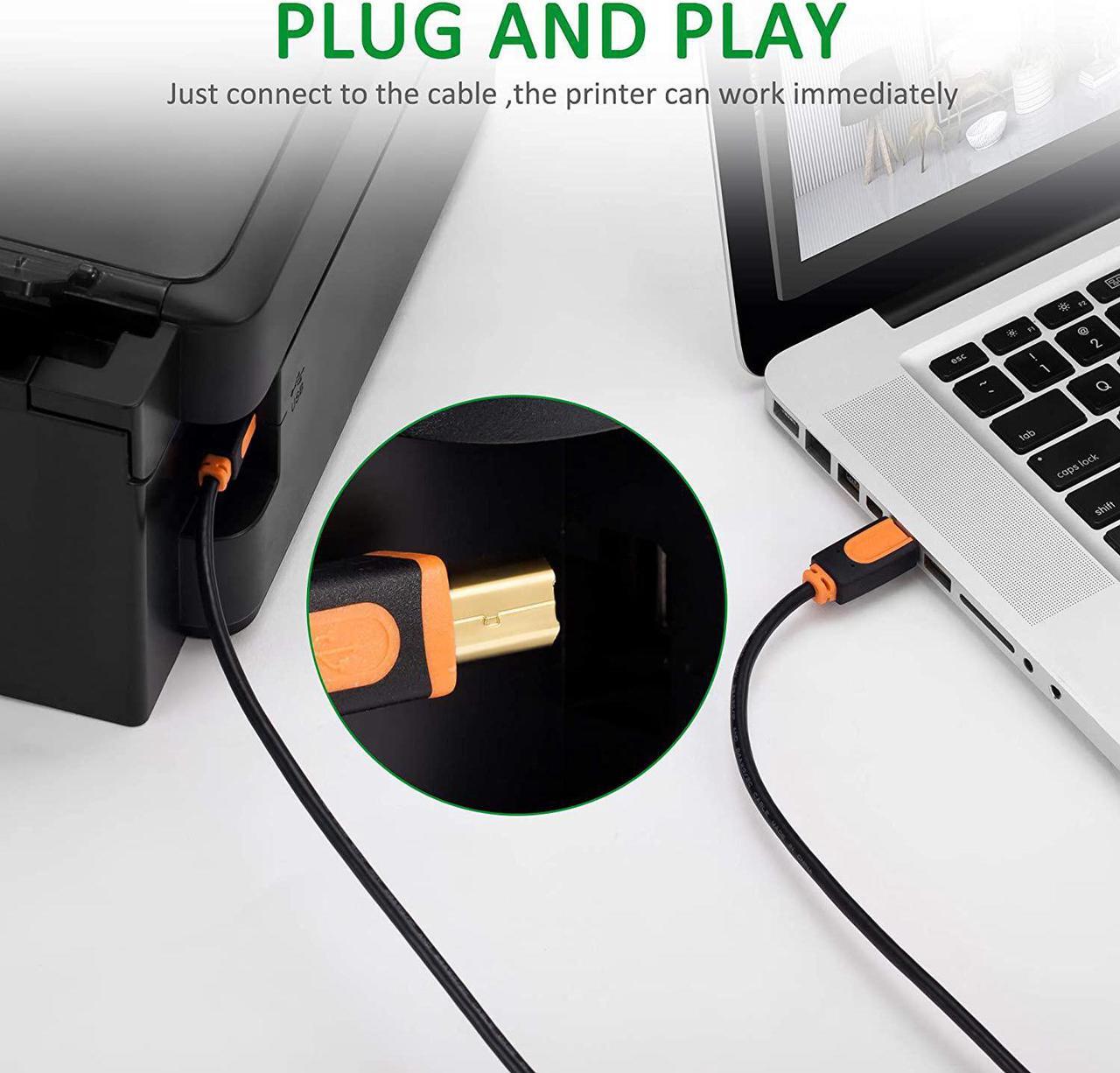 Alt view image 3 of 6 - Printer Cable 20 feet USB Printer Cable USB 2.0 Type A Male to Type B Male Printer Scanner Cable Compatible with HP Canon Epson Dell Xerox Samsung etc