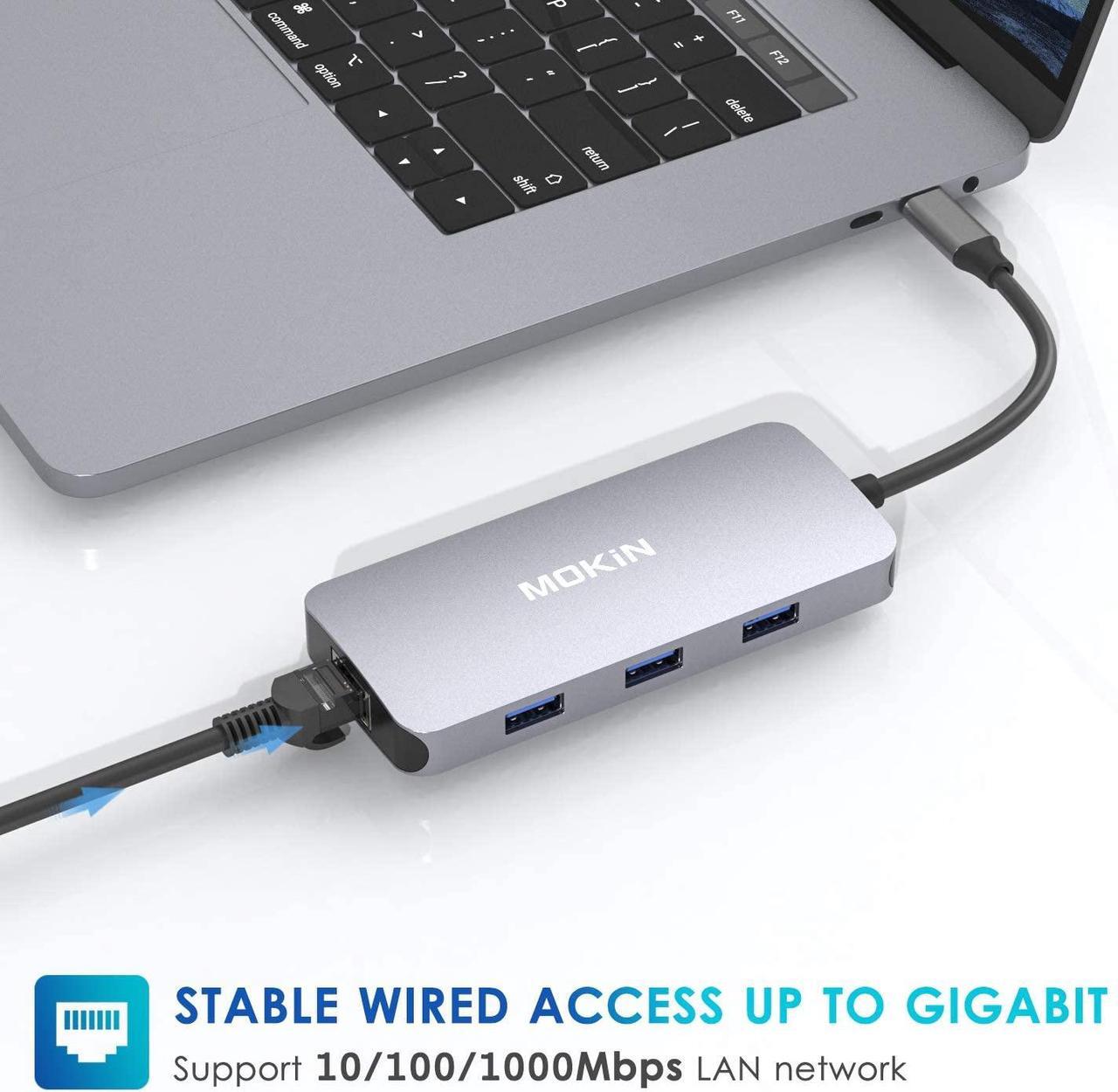 Alt view image 6 of 7 - USB C Adapters for MacBook Pro/Air,Mac Dongle with 3 USB Port,USB C to HDMI, USB C to RJ45 Ethernet,MOKiN 9 in 1 USB C to HDMI Adapter,100W Pd Charging(White and grey random delivery)