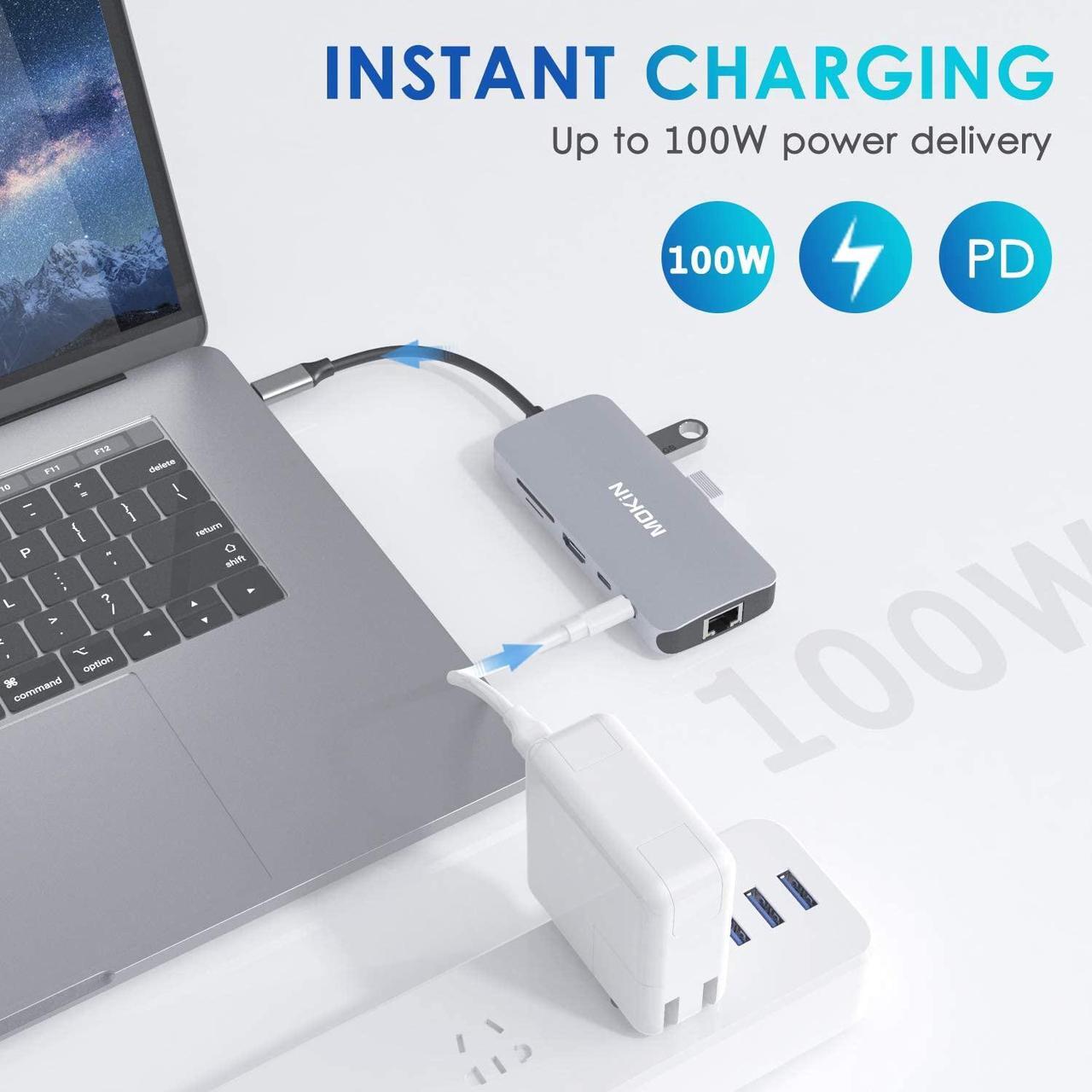 Alt view image 5 of 7 - USB C Adapters for MacBook Pro/Air,Mac Dongle with 3 USB Port,USB C to HDMI, USB C to RJ45 Ethernet,MOKiN 9 in 1 USB C to HDMI Adapter,100W Pd Charging(White and grey random delivery)