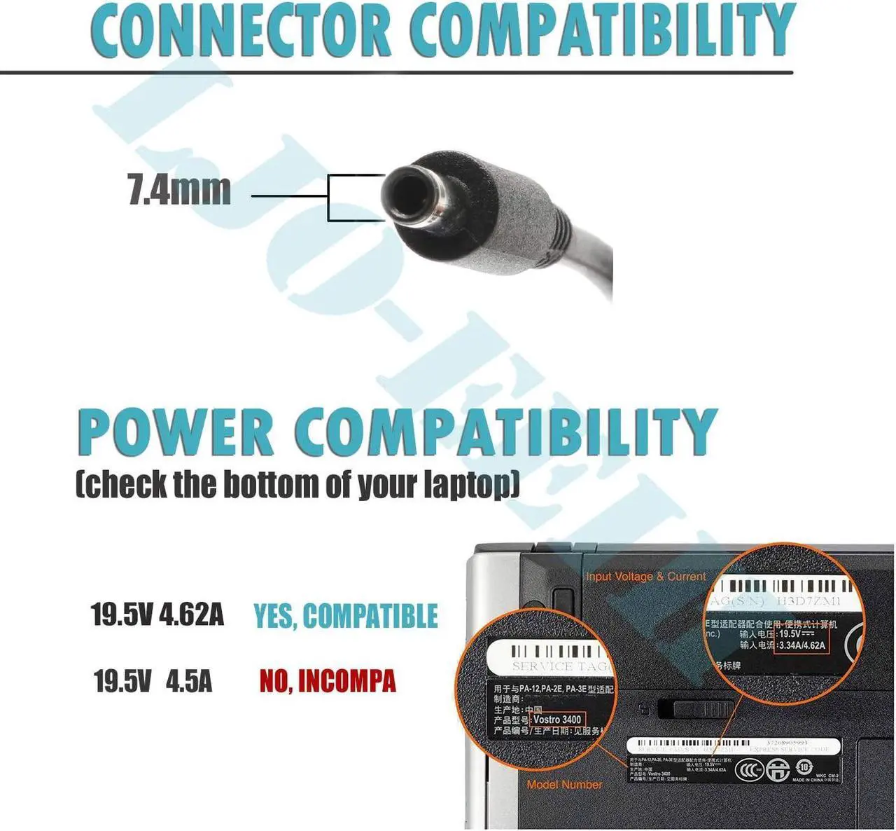 Alt view image 4 of 7 - 90W Laptop Charger Adapter Power Cord for Dell Inspiron 15 7537 7547 7548 M5010 M5030 N5030 N5040 N5050 15R 5520 5521 5537 N5010 N5110; Inspiron 3420 3520; Latitude E5420 E5430 E5440