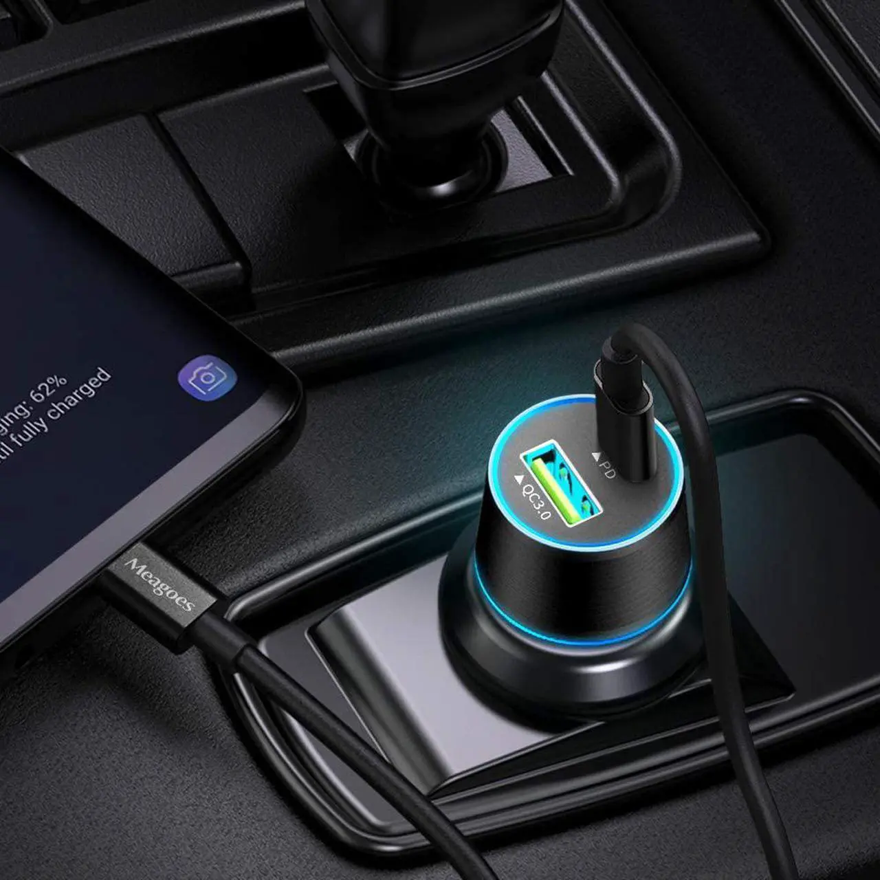 Alt view image 6 of 7 - USB C Car Charger, 48W 2-Port Fast Charging Adapter with PD&QC3.0 Compatible for iPhone 16/15 Pro Max/Samsung Galaxy S25/S24/S23/S22/S21/S20 Plus/Ultra/Note 20/10, iPad Pro -3.3ft Type C Cord