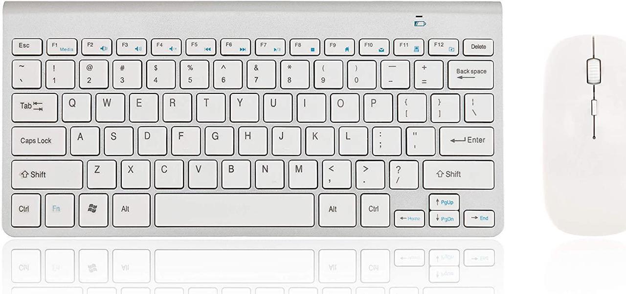 Main image of iBod Wireless Keyboard Mouse Keyboard and Mouse Combo USB Keyboard Keyboard and Mouse Set Ultra Slim Keyboard for Christmas Xmas Silver Keyboard Mini Keyboard for PC Laptop Tablet (Silver)