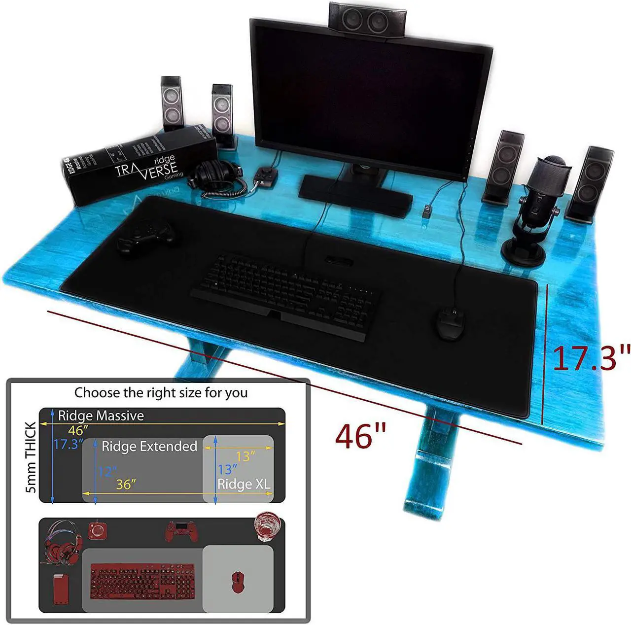 Alt view image 7 of 7 - Gaming Mouse Pad (5mm) Massive 46 inch | 46x17.3x0.20 Extra Thick | Black | Stitched Edge Large Washable Desk Mat
