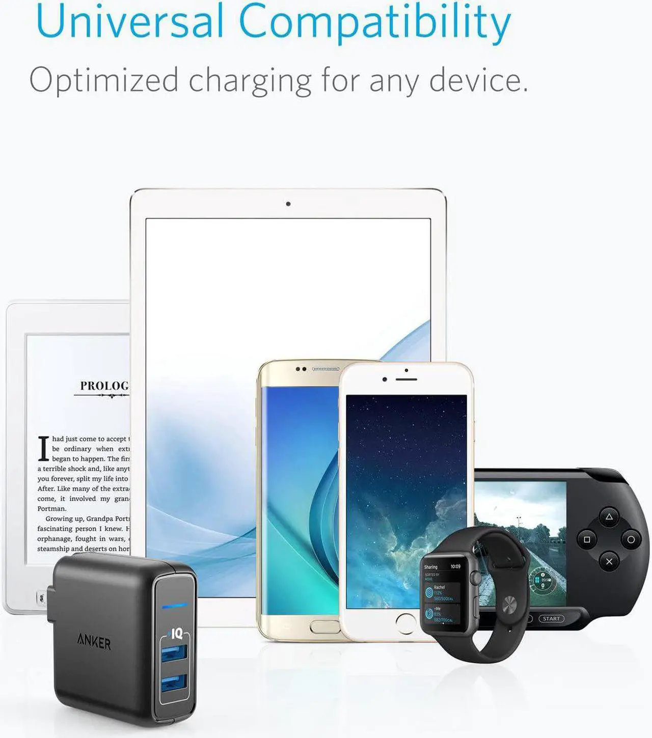 Alt view image 4 of 7 - USB Charger Elite Dual Port 24W Wall Charger PowerPort 2 with PowerIQ and Foldable Plug for iPhone 11/Xs/XS Max/XR/X/8/7/6/Plus iPad Pro/Air 2/Mini 3/Mini 4  S4/S5 and More