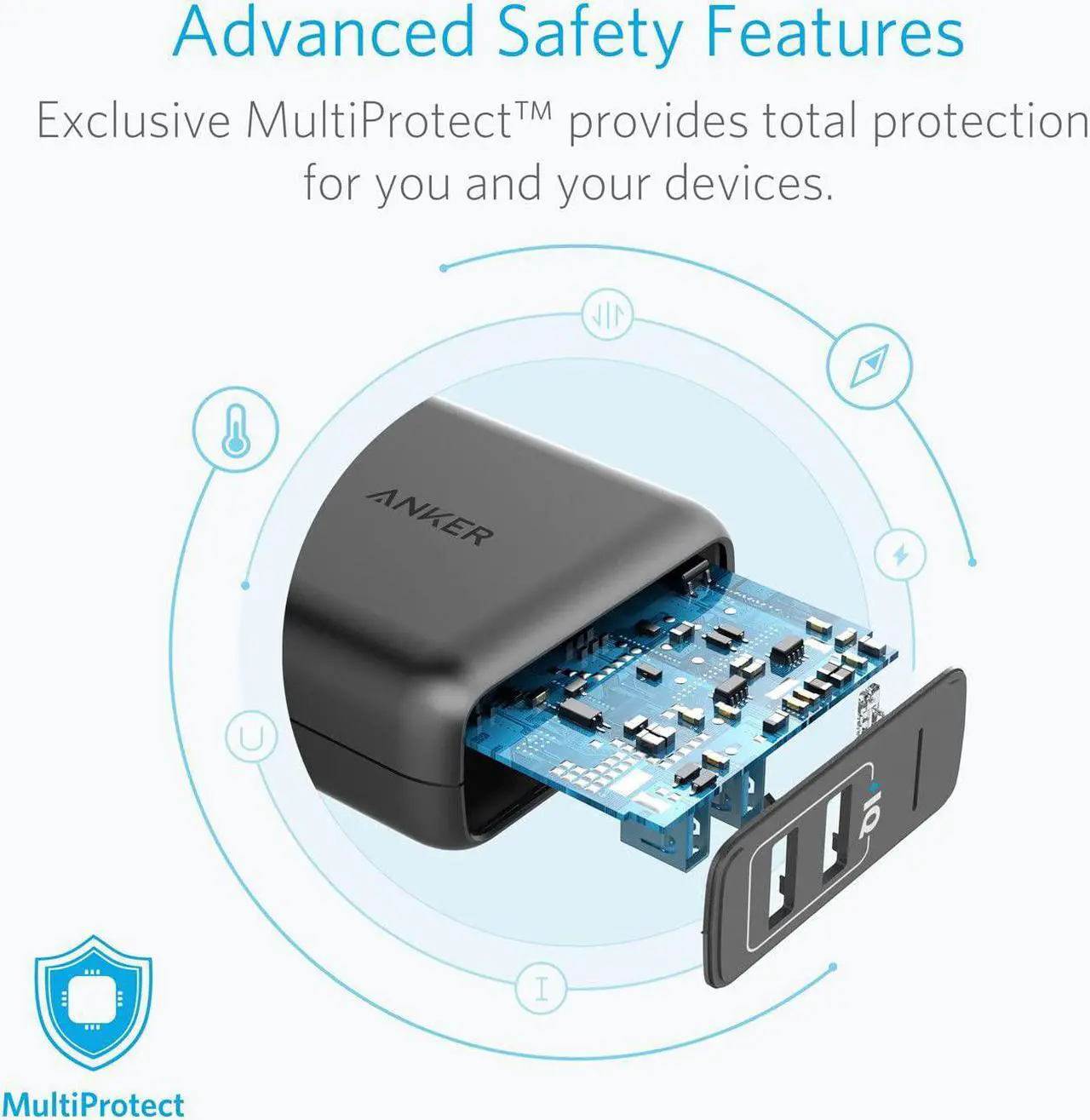 Alt view image 6 of 7 - USB Charger Elite Dual Port 24W Wall Charger PowerPort 2 with PowerIQ and Foldable Plug for iPhone 11/Xs/XS Max/XR/X/8/7/6/Plus iPad Pro/Air 2/Mini 3/Mini 4  S4/S5 and More