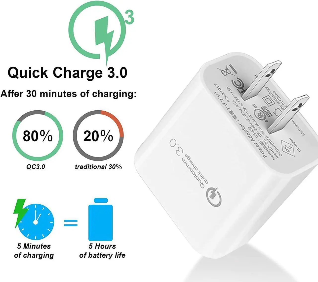 Alt view image 5 of 6 - TPLTECH Quick Charge3.0 Wall Charger High Speed Charging for Xiaomi Redmi Note 7 8/Note 8 9 Pro/9S,Mi 8/8 Lite/8 Pro,Mi 9 SE Lite,9T Dash Pro,Mi A2 A3,MI Mix 3 2/Mix 2S,Pocophone F1,6.5Ft Type C Cord