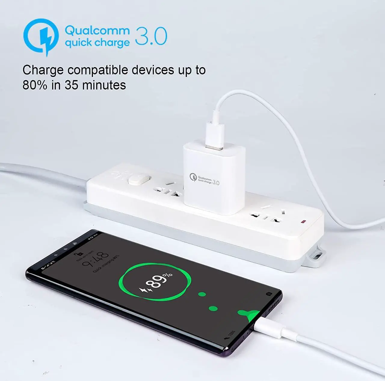 Alt view image 6 of 6 - TPLTECH Quick Charge3.0 Wall Charger High Speed Charging for Xiaomi Redmi Note 7 8/Note 8 9 Pro/9S,Mi 8/8 Lite/8 Pro,Mi 9 SE Lite,9T Dash Pro,Mi A2 A3,MI Mix 3 2/Mix 2S,Pocophone F1,6.5Ft Type C Cord